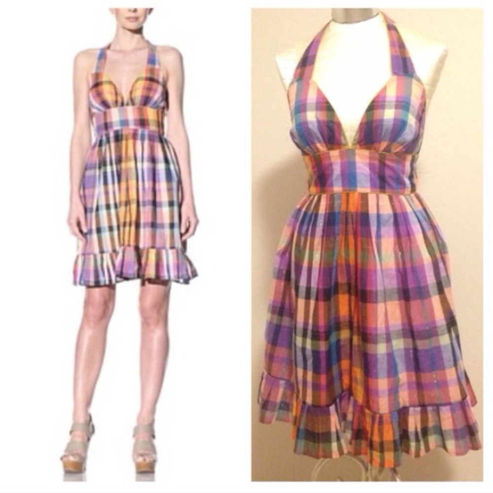 French Connection rainbow check halter